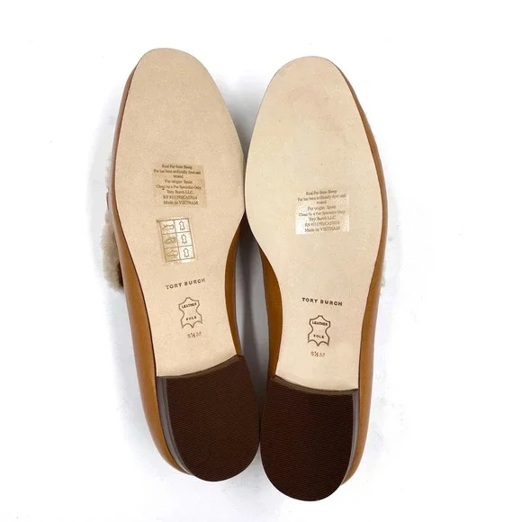 Tory Burch Jessa Shearling Loafers Caramel‎ Tan Leather Horsebit Sz 6.5 - Picture 9 of 10